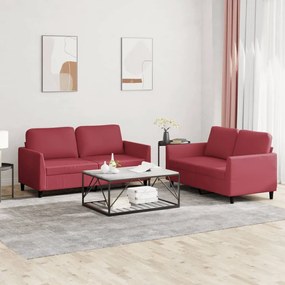 Set Di Divani 2 Pz Con Cuscini Rosso Vino İn Similpelle /