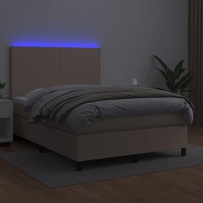 Giroletto molle materasso e led cappuccino 140x200cm similpelle