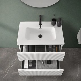 Mobile bagno sospeso cannettato 70 cm bianco opaco con specchio   Bali