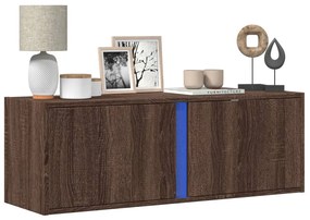 Mobile Tv A Parete Con Luci Led Rovere Marrone 100x31x35 Cm /