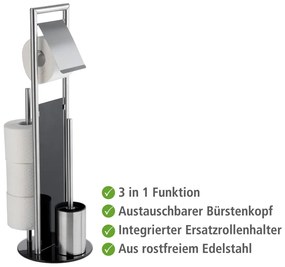 Porta carta igienica color argento opaco in acciaio inox con supporto con spazzola Ravina – Wenko