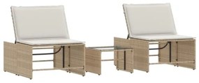 Lettini Prendisole 2 pz con Tavolino Beige in Polyrattan