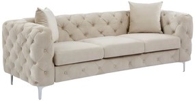 Divano 3 posti Chesterfield in Velluto Beige - EDWINA