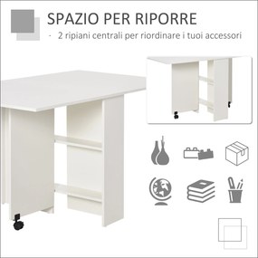 Tavolo Pieghevole Salvaspazio in Legno Bianco con Ruote...