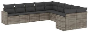 Set divano da giardino 10 pz con cuscini grigio in polyrattan