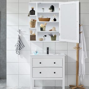 Costway Armadietto a specchio pensile da bagno Mobile da parete con ante 65x17x63cm Bianco