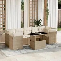 Set Divano da Giardino 8 pz con Cuscini Beige in Polyrattan 3266398