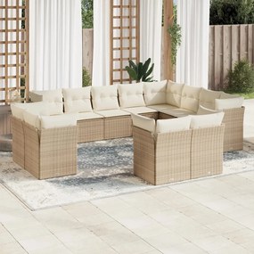 Set Divani da Giardino 12 pz con Cuscini Beige in Polyrattan