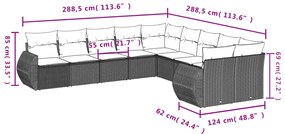 Set divano da giardino 10 pz con cuscini beige in polyrattan