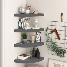 Scaffali angolari a parete 4 pz grigio lucido 35x35x3,8 cm mdf