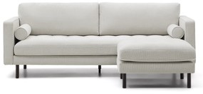 Kave Home - SofÃ  Debra a 3 posti con poggiapiedi in ciniglia perla e gambe con finitura wenguÃ© 222 cm