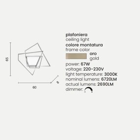 Plafoniera Led GALAXY 60x65 cm in metallo Oro e diffusore in acrilico