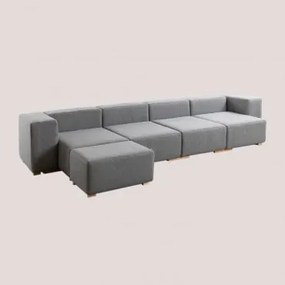 Divano Chaise Longue Modulare 5 Pezzi Con 2 Braccioli Robert Grigio - Sklum