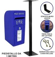 Cassetta Postale per le Lettere in Stile Britannico Inglese in Ghisa da Esterno Bocchetta Lettere Standard UK - con Piedistallo - Blu