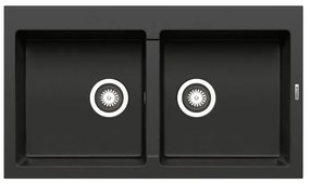 Lavello integrato 2 vasche in granito nero PYRAMIS Athlos L 50 x L 86 cm