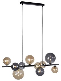 Lampada a sospensione Art Déco nera con vetro fumé e oro 10 luci - Wess