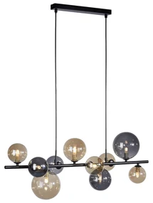 Lampada a sospensione Art Déco nera con vetro fumé e oro 10 luci - Wess