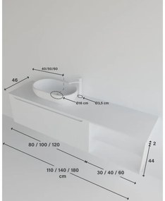 Mobile da bagno sotto lavabo bianco laccato opaco L 110.5 x H 46 x P 46 cm 1 cassetto, lavabo non incluso