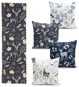 Set di 4 federe natalizie e runner da tavolo Foresta di Natale - Minimalist Cushion Covers