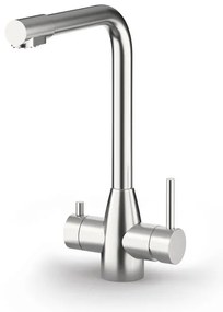 Rubinetto da cucina fisso a l QX 3 vie angolare acciaio inox argento spazzolato opaco CULLIGAN