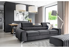 Divano grigio scuro allungabile e rivestimento in velluto 261 cm Laurence – ELTAP