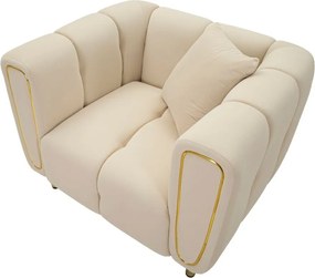 Poltrona color crema con poggioli/con gambe con rivestimento in velluto Alma – Mauro Ferretti