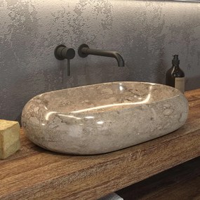 Lavabo da appoggio design ovale in pietra naturale color crema | Litos-Onyx - KAMALU
