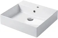 Lavabo rettangolare da appoggio o sospeso in ceramica bianca lucida 50x46 cm con foro per rubinetto Disegno-Ceramica