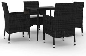 Set da pranzo per giardino 5 pz con cuscini polyrattan e vetro