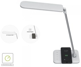 Lampada Led Da Tavola 16W Con Caricatore Wireless QI Per Smartphone Dimmerabile CCT Cambia Colore 3 In 1 Corpo Bianco SKU-8519