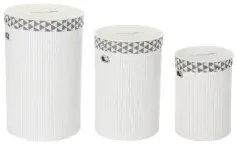Cesto per i Panni Sporchi DKD Home Decor Bianco Set Poliestere Bambù (38 x 38 x 60 cm) (3 Pezzi)
