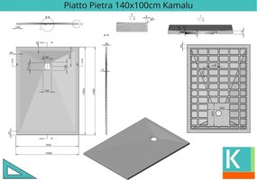 Piatto doccia 140x100 effetto pietra colore nero ardesia - KAMALU
