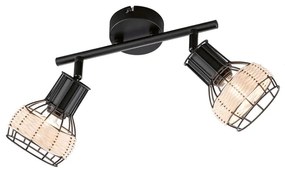 Plafoniera nera con paralume in metallo/con paralume in rattan 10x28 cm Straw – Fischer &amp; Honsel