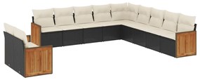 Set Divani da Giardino 11 pz con Cuscini in Polyrattan Nero