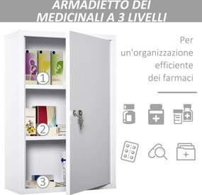 Armadietto Medicinali da Parete 40x18x60 cm 2 Chiavi in Acciaio Bianco...