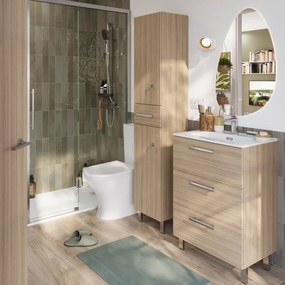 Mobile bagno a terra con lavabo L 60 x H 73 x P 40 cm rovere chiaro truciolare 3 cassetti | Remix