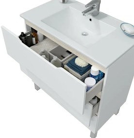 Mobile bagno da terra 80 cm bianco e rovere con top e specchio Brillo