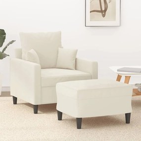 Poltrona Con Poggiapiedi Crema 60 Cm İn Velluto /
