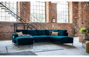 Divano letto angolare in velluto color petrolio (angolo destro) Lofty Lilly - Miuform