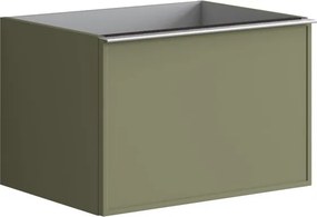 Mobile da bagno sospeso sotto lavabo Pixel frame 2 cassetti L 60 x H 40 x P 45.5 cm verde salvia laccato opaco, con maniglia alluminio brillante