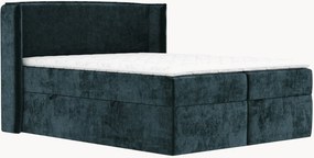 Letto boxspring in ciniglia fatto a mano con contenitore Skyline, H4