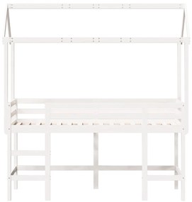 Letto soppalco con scala e tetto bianco 90x200 cm massello pino