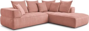 Divano angolare rosa (penisola a destra/a L) con rivestimento in ciniglia Whesley – Bobochic Paris