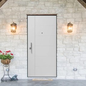Porta blindata YALE Seal L 90 x H 210 cm in PVC bianco, apertura spingere a destra, falso telaio incluso