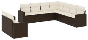 Set divani da giardino 9pz con cuscini marrone in polyrattan