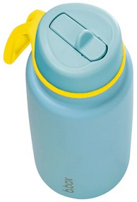 Bottiglia termica in acciaio inox con cannuccia 1l - blu chiaro/giallo
