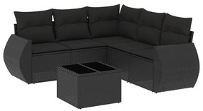 Set divano da giardino 6 pz con cuscini nero in polyrattan