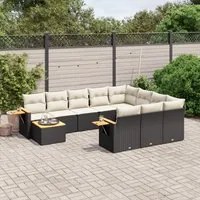 Set Divani da Giardino 11 pz con Cuscini in Polyrattan Nero 3227204