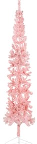 Albero Natale Artificiale Sottile a Metà con Supporto Rosa, 210 cm