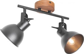 Faretto industriale nero con legno inclinabile 2 luci - Tommy